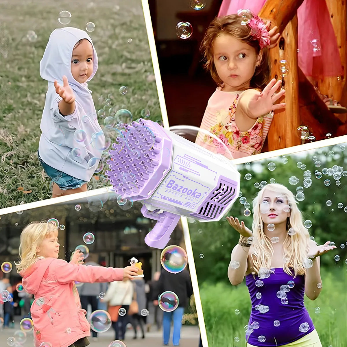 Bazooka Bubble Machine Con 69 Agujeros De Burbujas Y Luz Color Púrpura