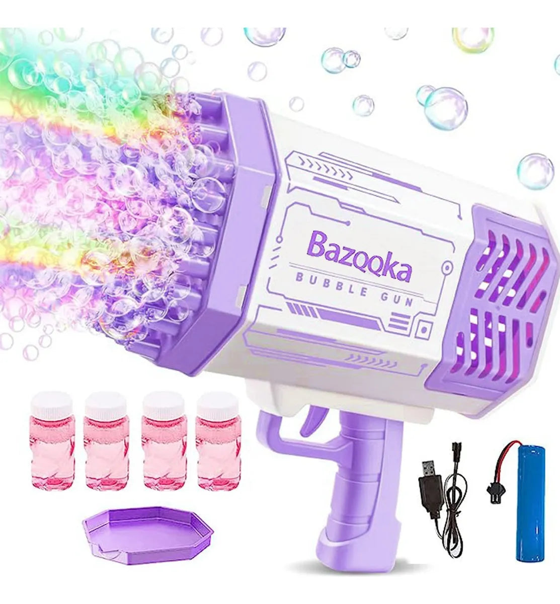 Bazooka Bubble Machine Con 69 Agujeros De Burbujas Y Luz Color Púrpura