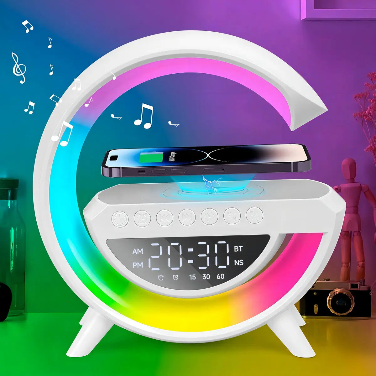 Lampara Veladora Portatil cargador parlante con pantalla reloj Atrix
