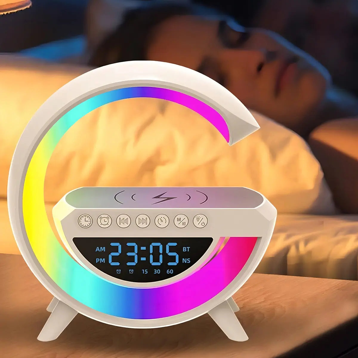 Lampara Veladora Portatil cargador parlante con pantalla reloj Atrix
