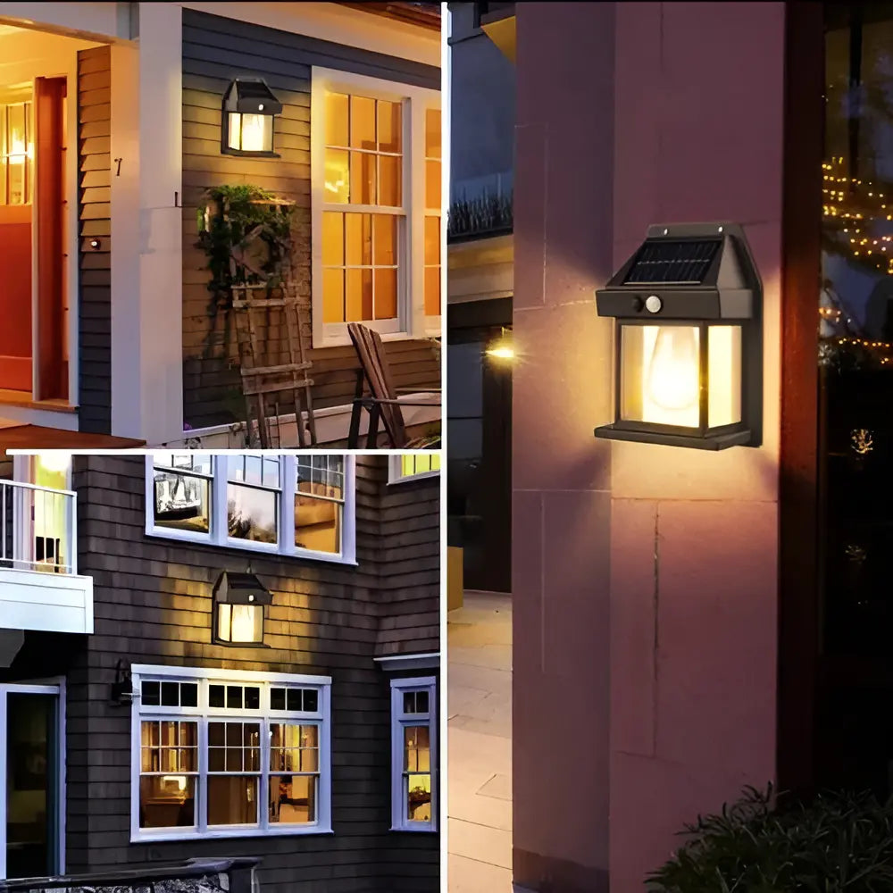 Farol Solar De Pared + Sensor Movimiento Luz Cálida Exterior 2X990