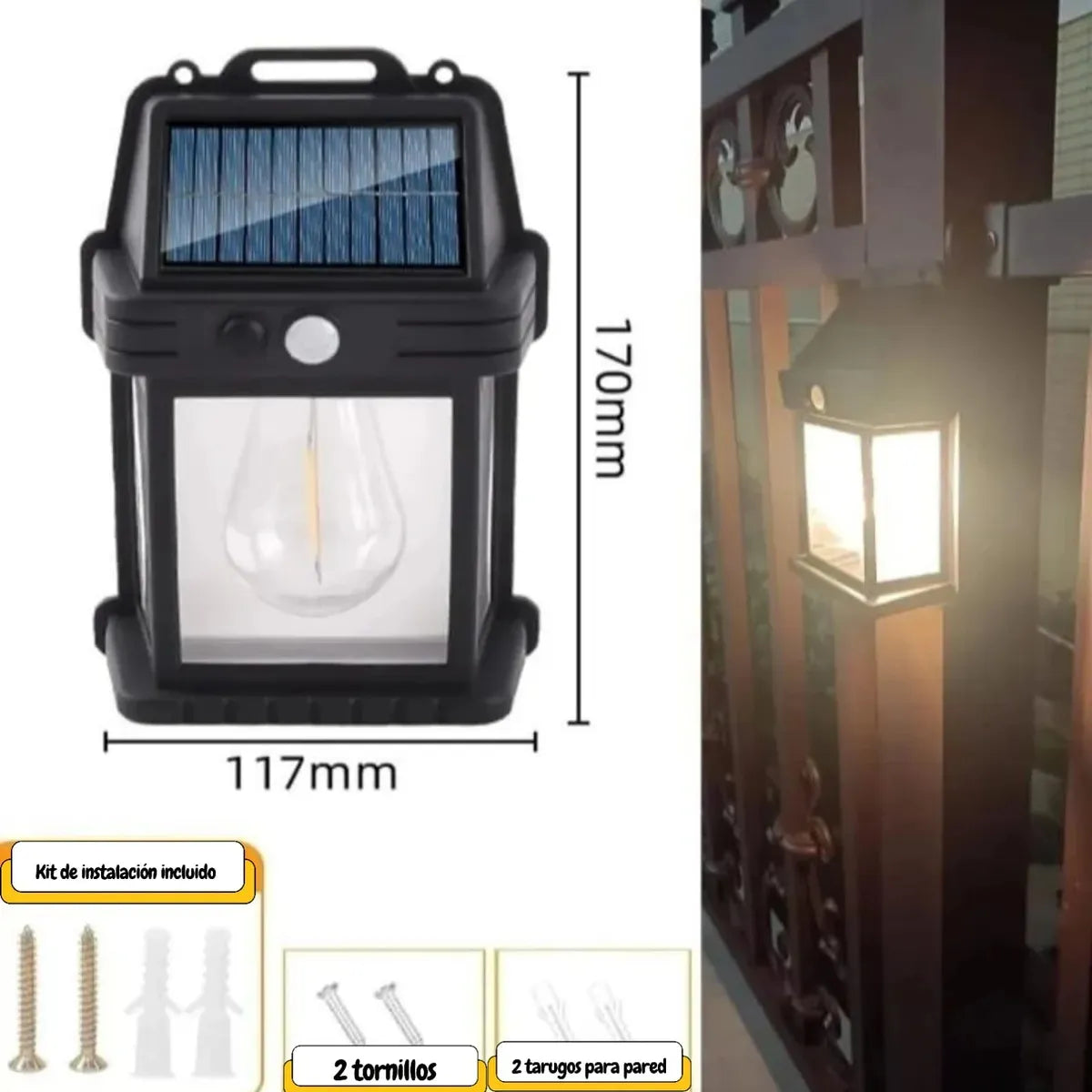 Farol De Pared Luz Led Solar Exterior Jardín Cálida X 2uni Luz Cálida